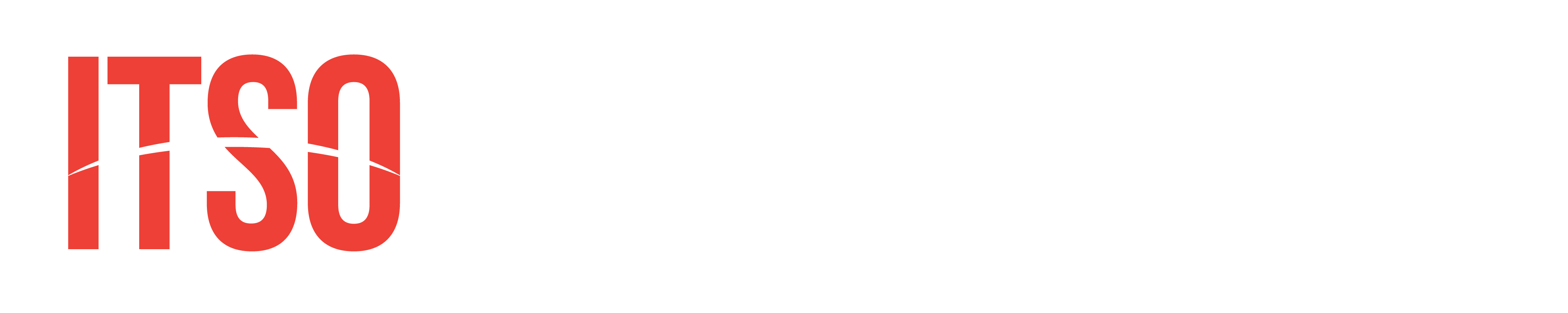 ITSO horizontal logo, reverse, red mark and white wording
